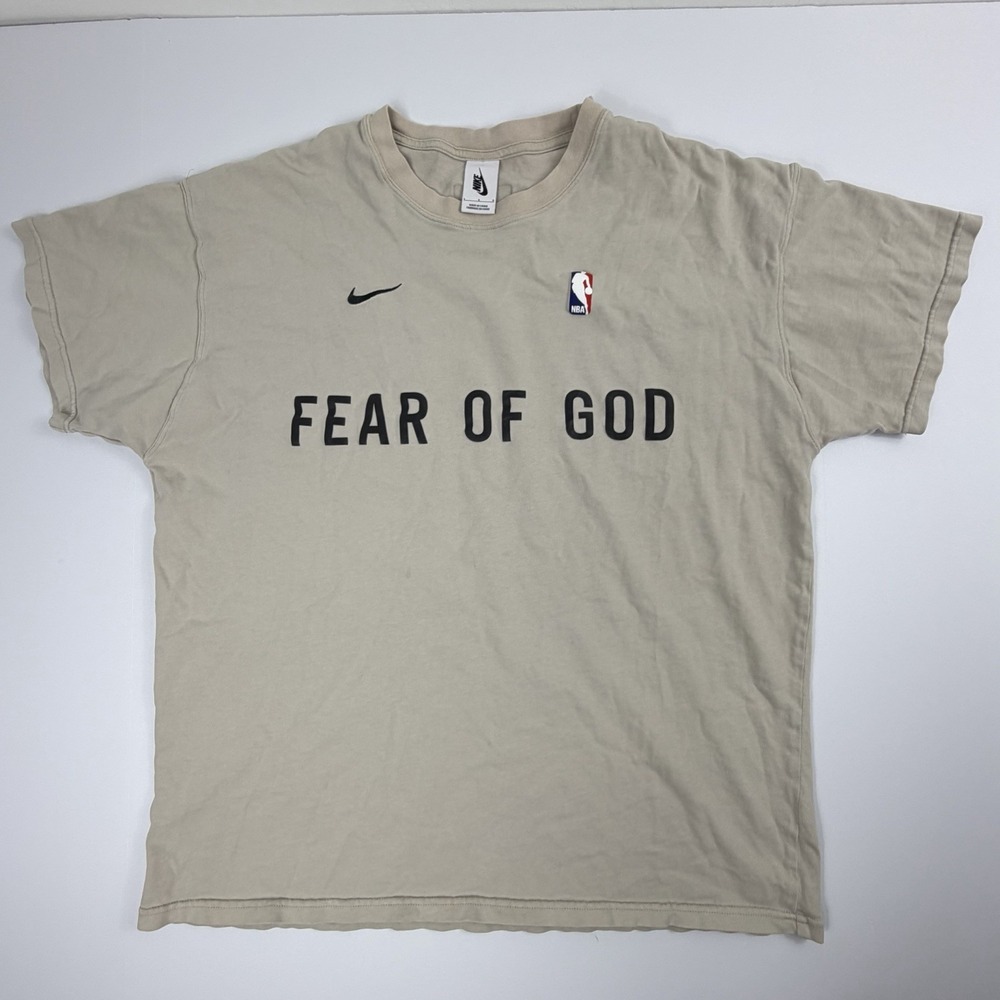 Nike Fear of God NBA TShirt Mens Large Oatmeal Beige Short Sleeve Tee CU4699-271